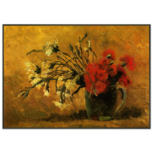 Vincent van Gogh  Vase with Red and White Carnations on a Yellow Background Framed Art Print  - Aluminum Frame - 21x29.7 cm / 8x12"